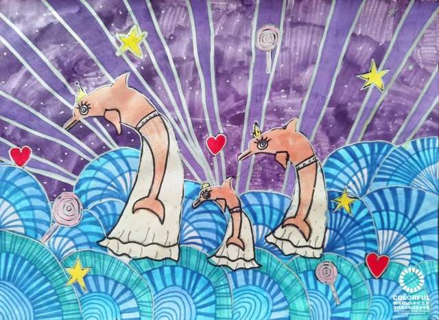 作品名称:美丽的海豚公主作者:舒翌宸(7岁)选送单位:湖北·不圆艺术家