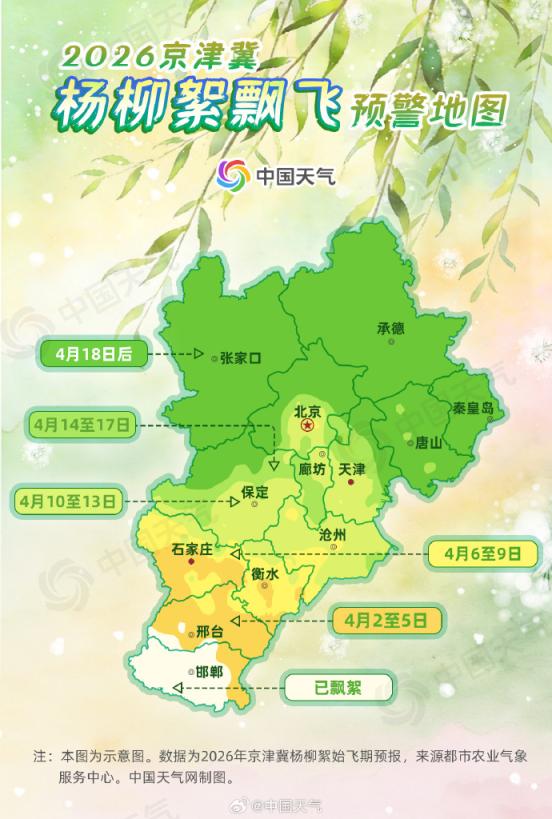 2026杨柳絮预警地图出炉，一图掌握京津冀等地始飞时间_京报网